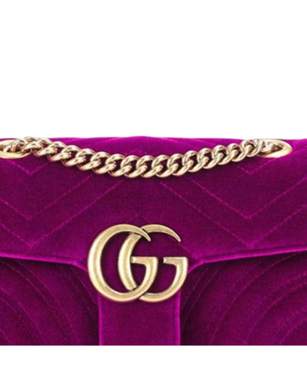 Gucci Purple (Wmns) Gg Marmont Logo Velvet Chain Shoulder Messenger Bag Small Classic