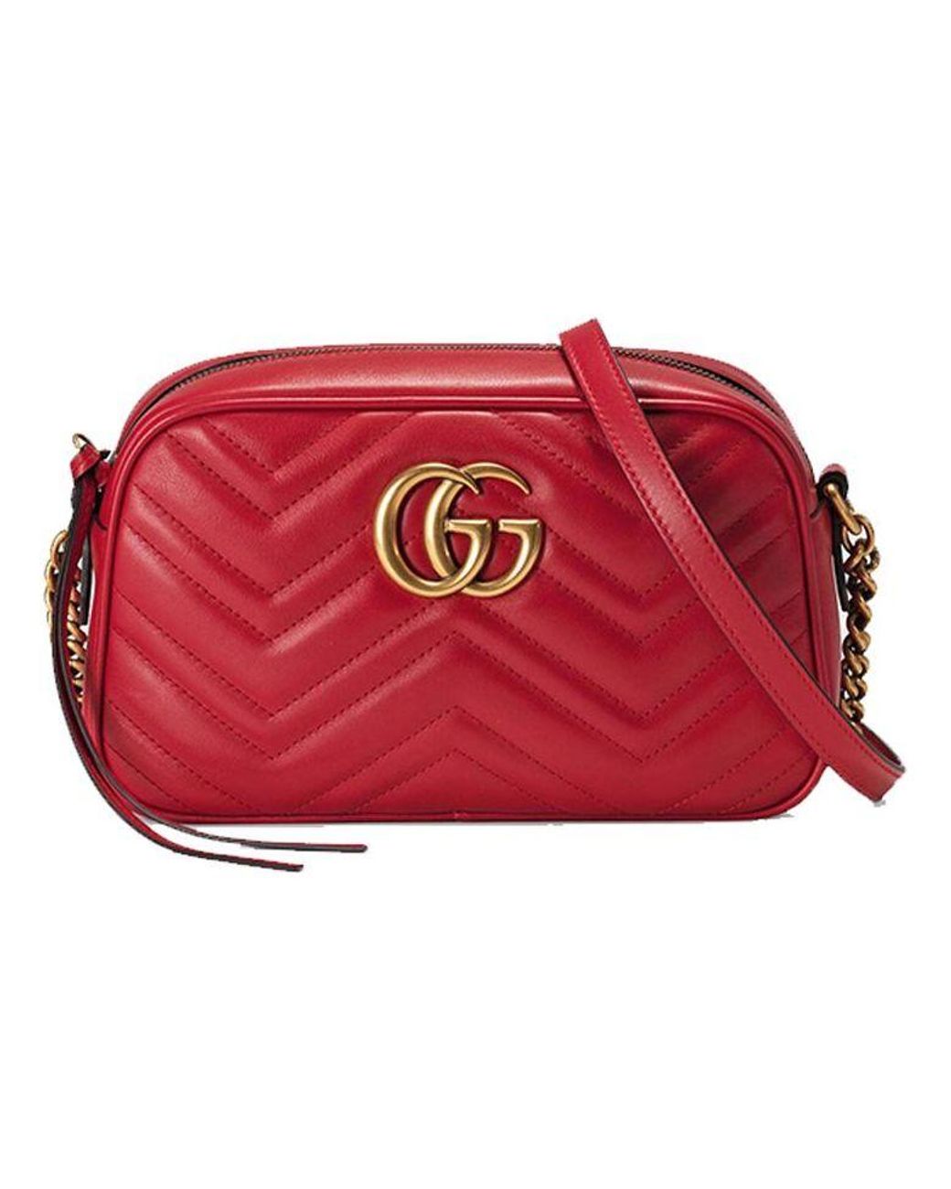 Gucci gg Marmont Gold Logo Leather Chain Small Red Classic Shoulder  Messenger Bag