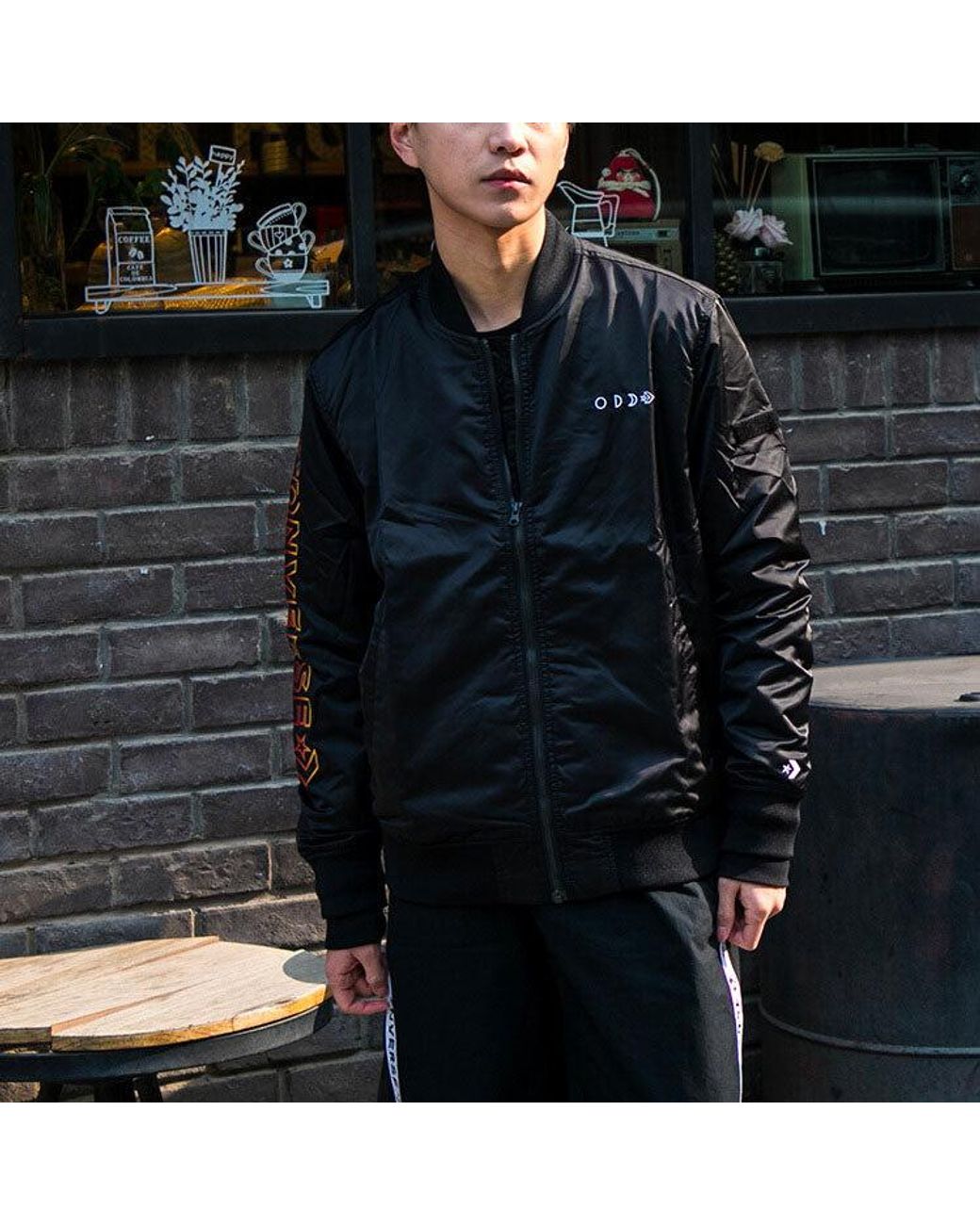 Converse Black Casual Sports Stand Collar Baseball Jacket for men