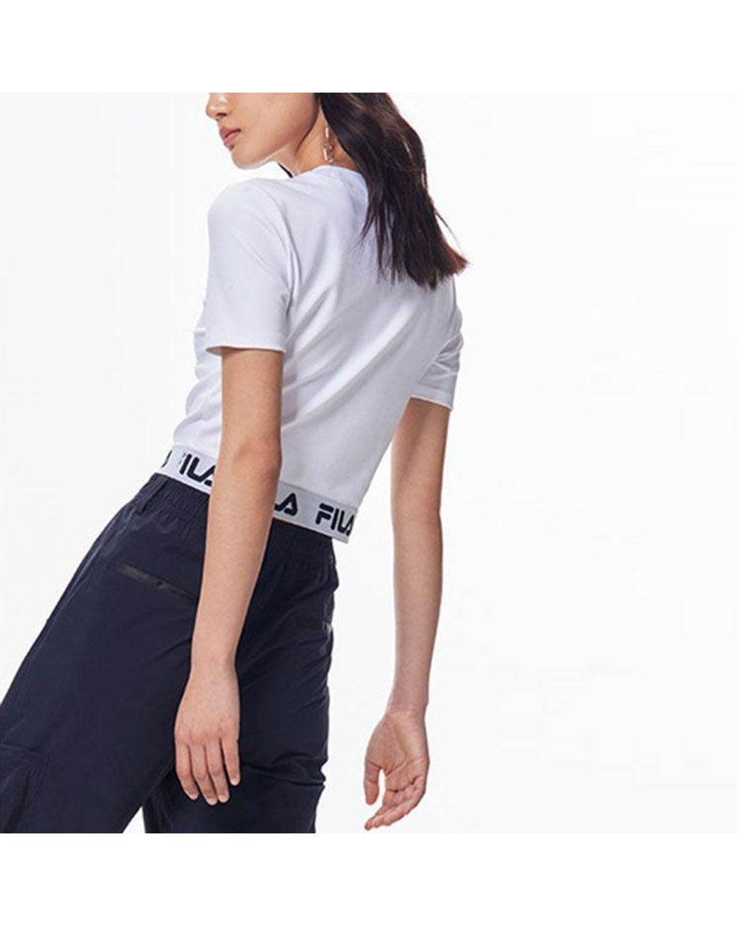 Fila White (Wmns) Logo Print Short Sports Short Sleeve