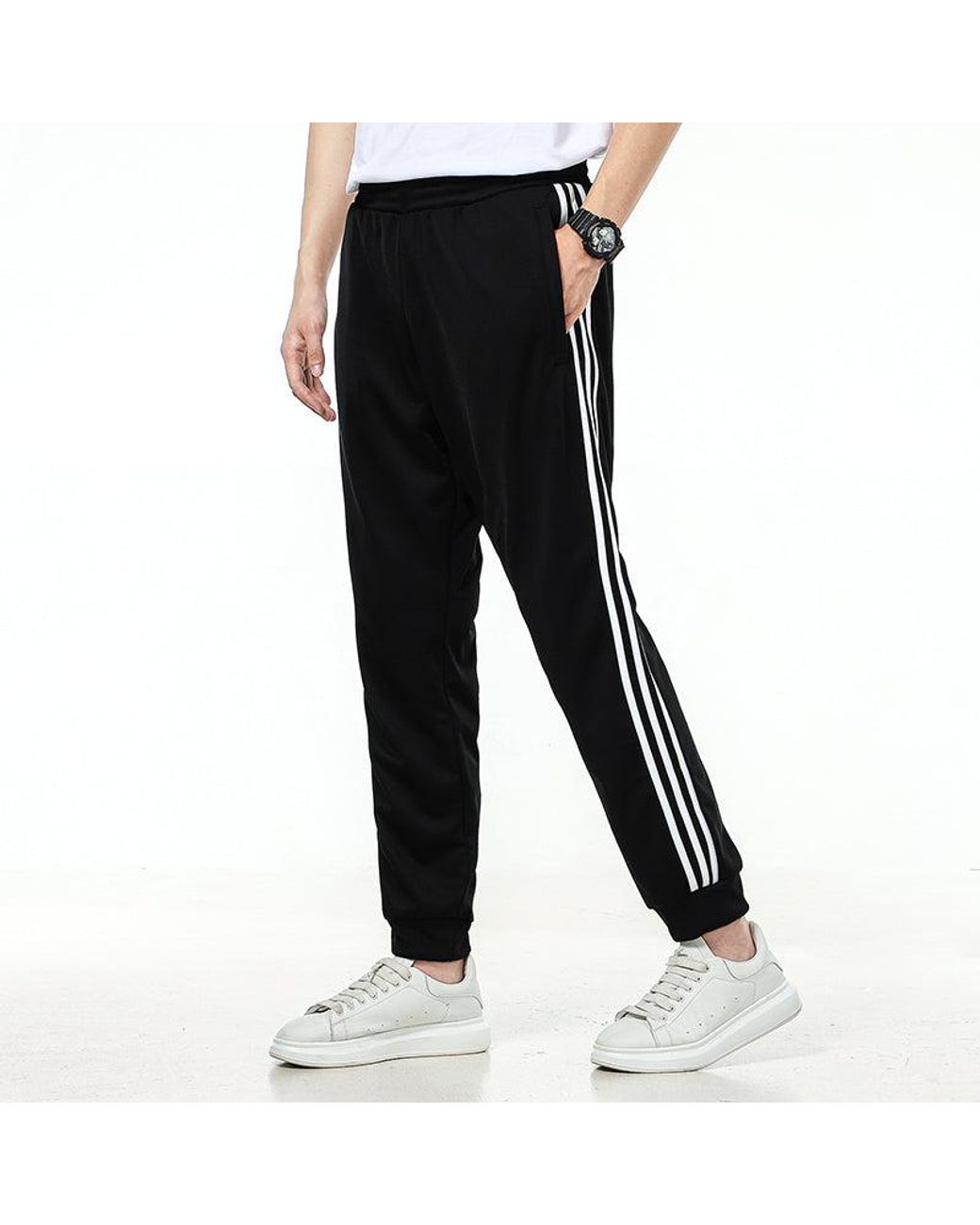 Adidas Black Side Stripe Training Sports Bundle Feet Long Pants for men