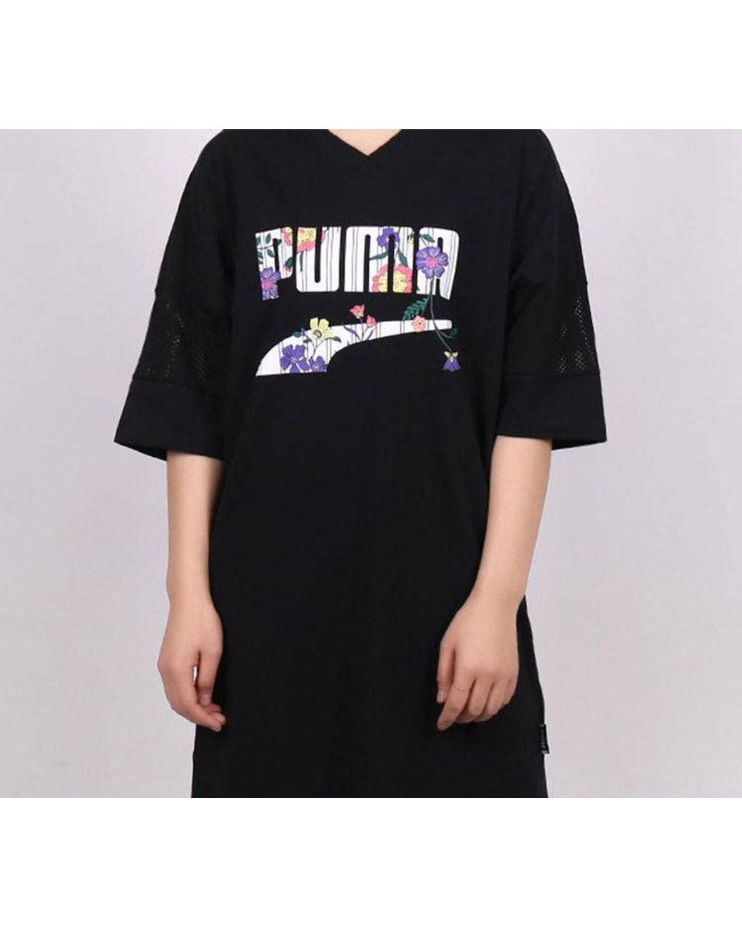 PUMA Black (Wmns) Casual Sports Alphabet Printing Short Sleeve