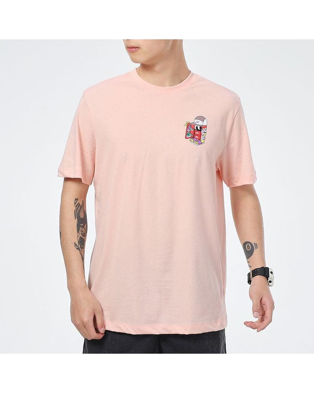 Nike Pink Sportswear Shoe Cartoon Printing Sports Round Neck Short Sleeve for men
