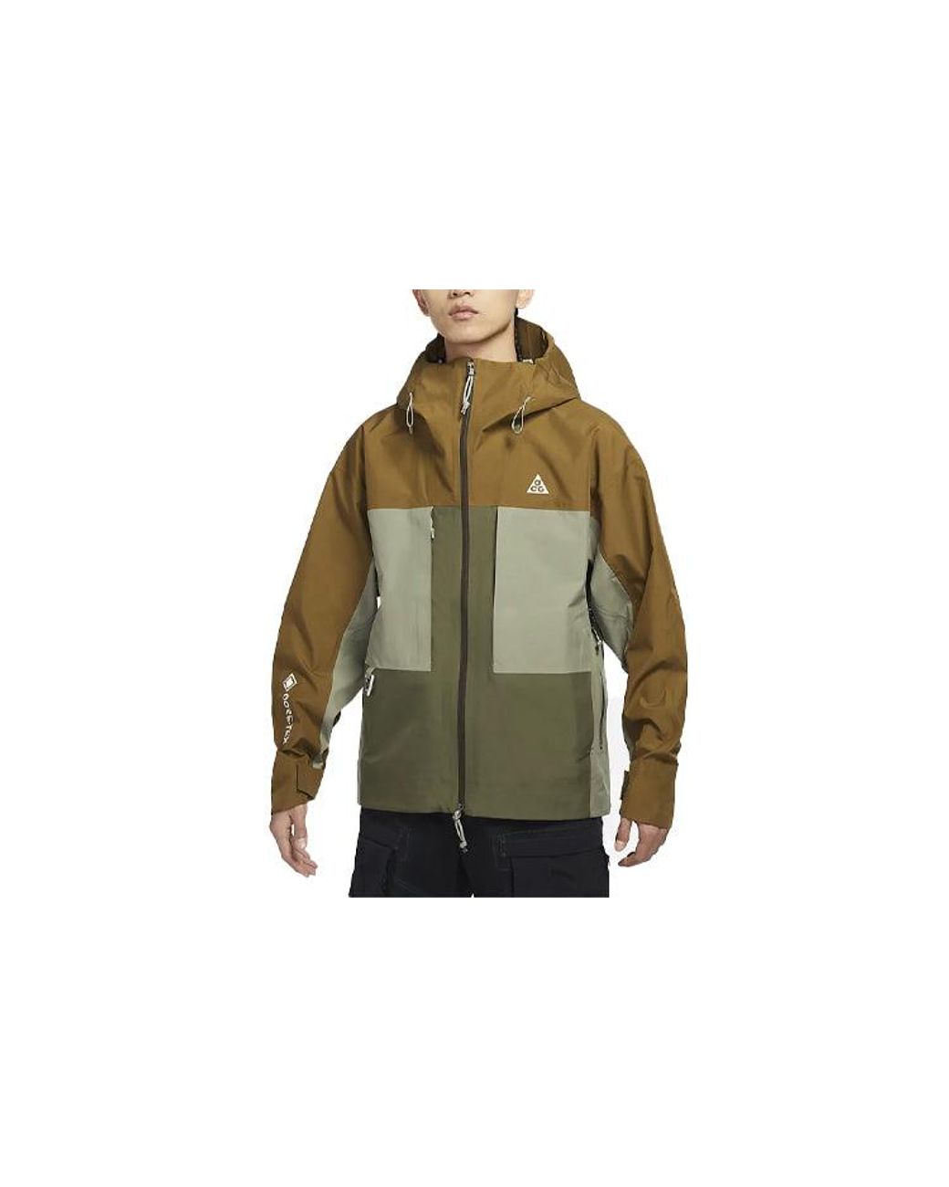 Nike Green Acg Loose Zipper Hooded Colorblock Long Sleeves Jacket Autumn Light for men