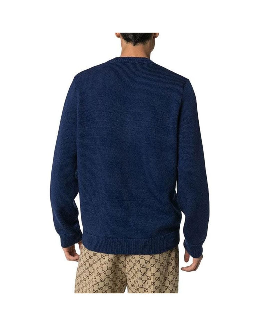 Gucci Blue Gg V-Neck Wool Sweater
