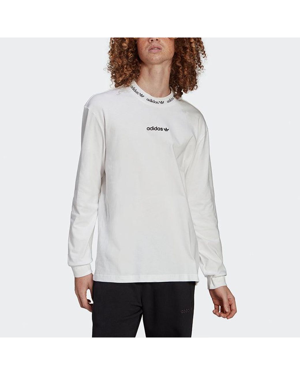 Adidas White Originals Solid Color Collar Long Sleeves for men