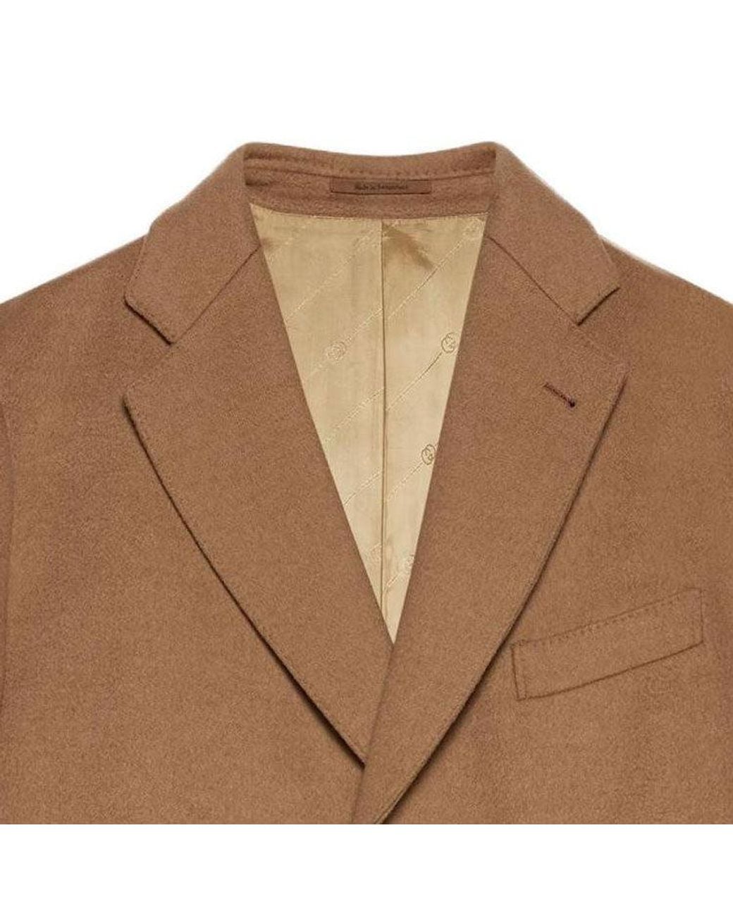 Gucci Brown Camelhair Coat With Cities Label 'Light' for men
