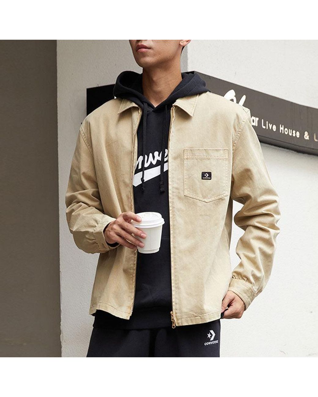 Converse Natural Washed Canvas Full Zip Work Shirt 'Nomad Khaki' for men