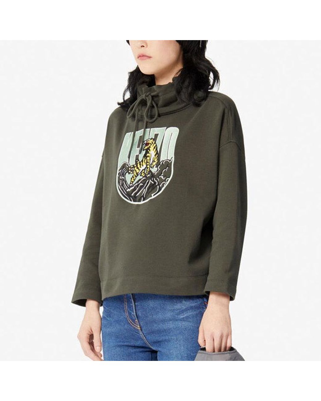 KENZO Black Tiger Long Sleeves Hoodie 'Military' for men