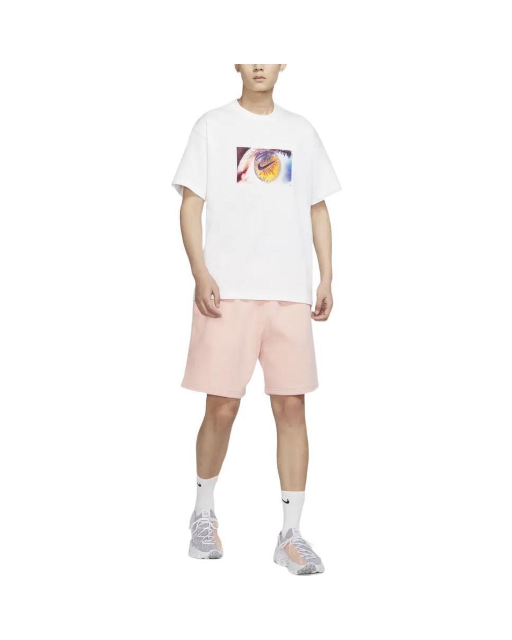 Nike White Eye Pattern Logo Printing Round Neck Casual Short Sleeve T-Shirt for men