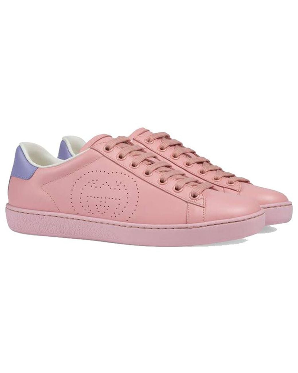 Gucci Pink Women's New Ace Perforated Leather Trainers