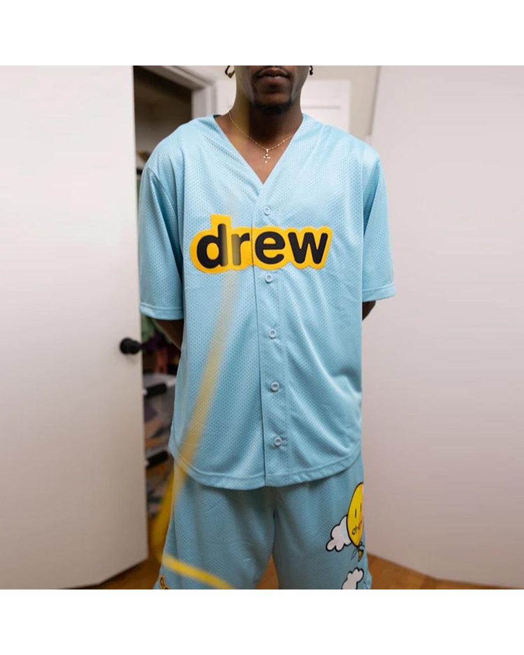 Drew House Blue Mesh Secret Baseball Jersey 'Sea' for men