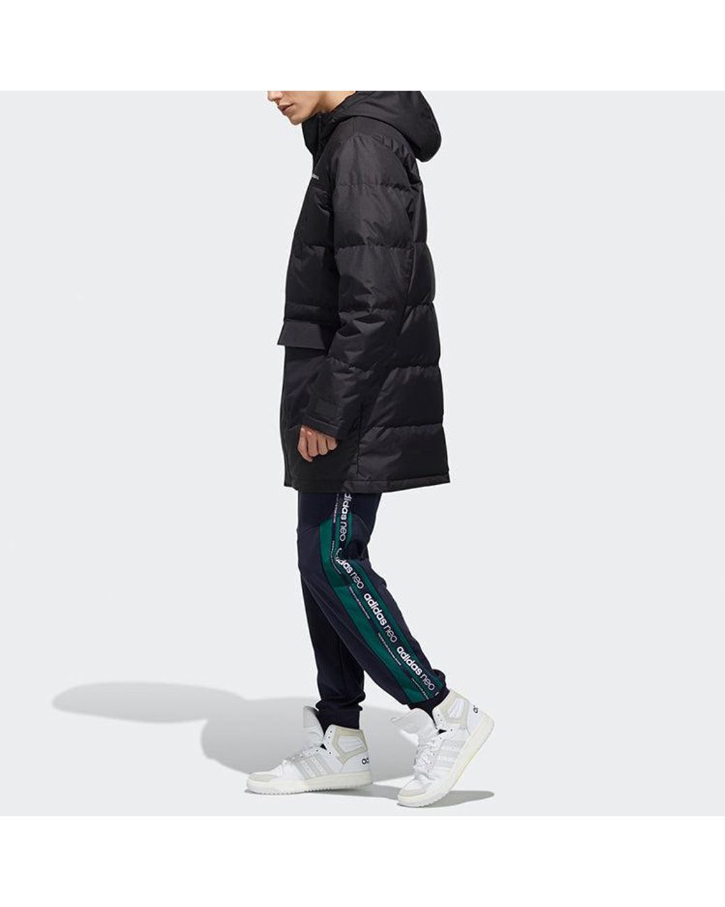 Adidas Black Neo M Wint Dwn Prka Windproof Stay Warm Mid-Length Sports Hooded Down Jacket for men