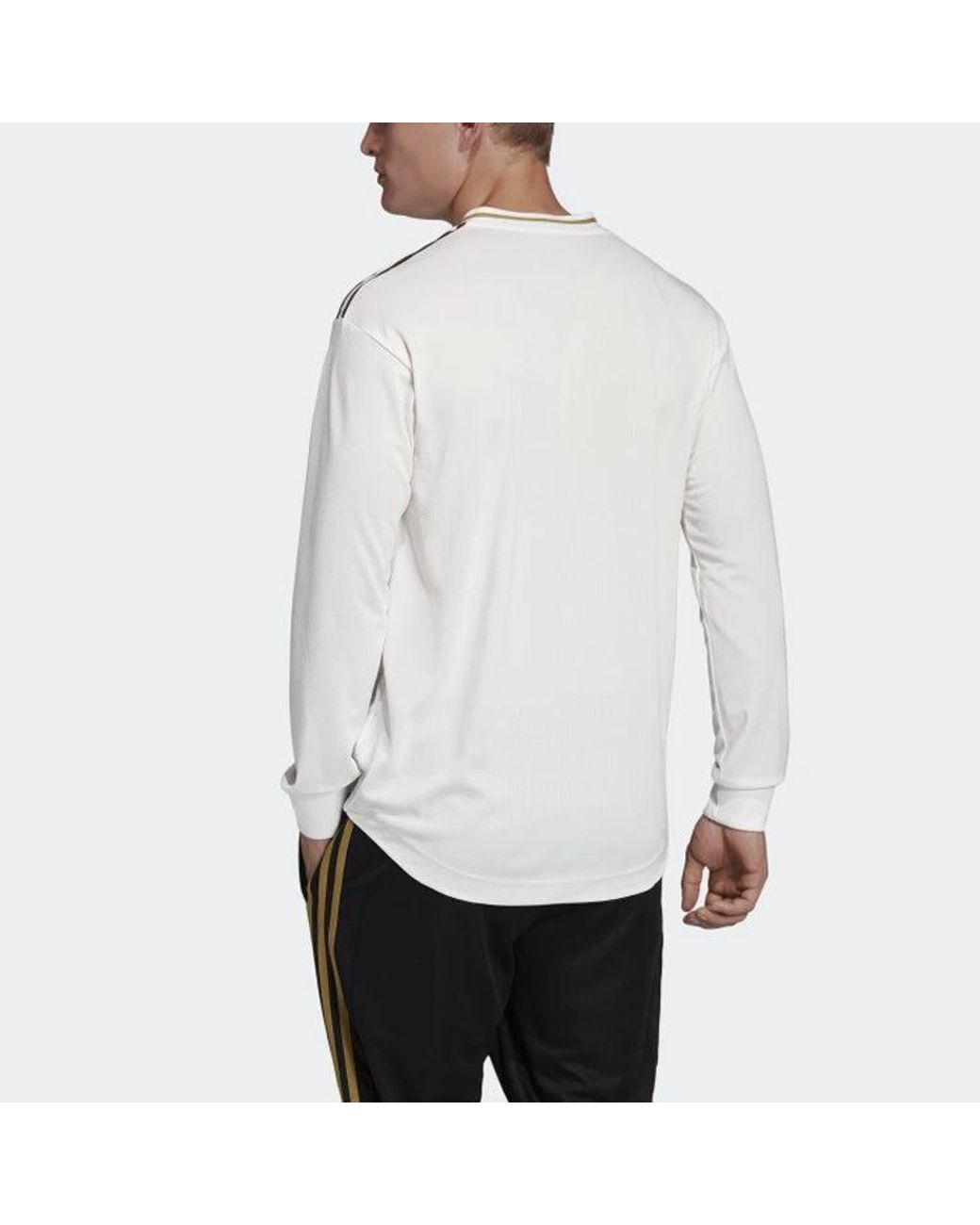 Adidas White Real Madrid 19-20 Season Player Edition Alphabet Logo Stripe Sports Soccer/Football Long Sleeves Jersey for men