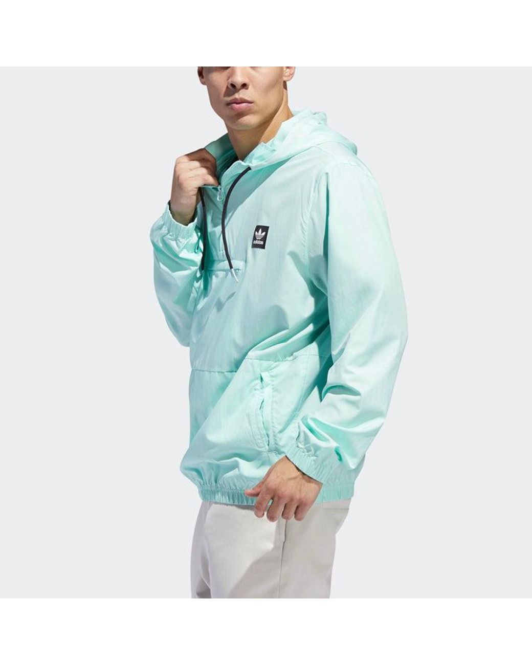 Adidas Blue Originals Casual Sports Half Zipper Hooded Jacket Mint for men