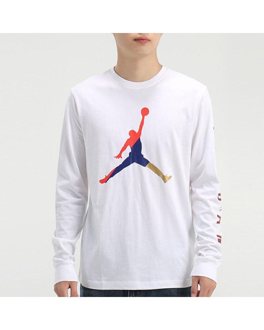 Nike White Alphabet Multi-Color Logo Round Neck Long Sleeves for men