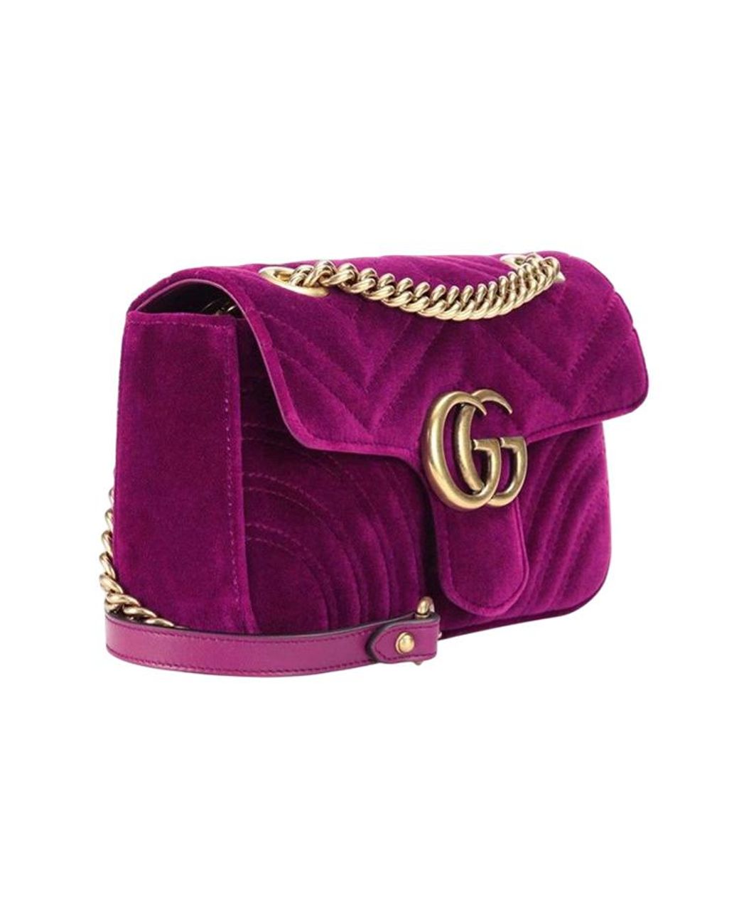 Gucci Purple (Wmns) Gg Marmont Logo Velvet Chain Shoulder Messenger Bag Small Classic
