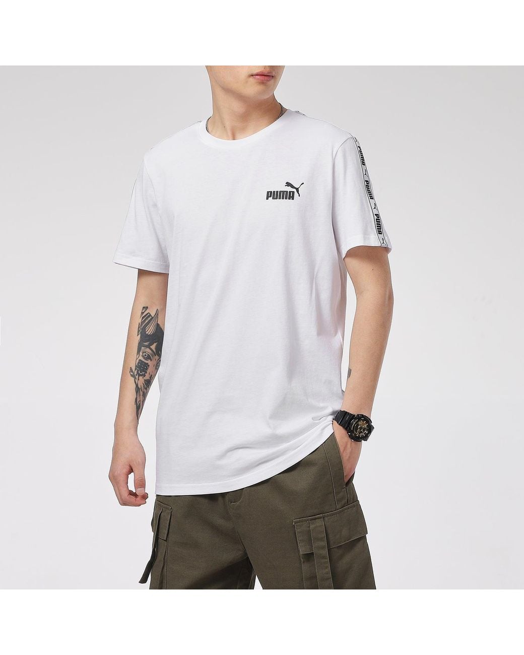 PUMA White Taping Logo T-Shirt for men