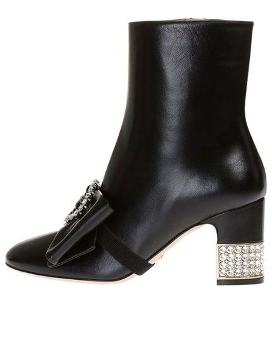 Gucci Black (Wmns) Removable Bow Leather Ankle Boots