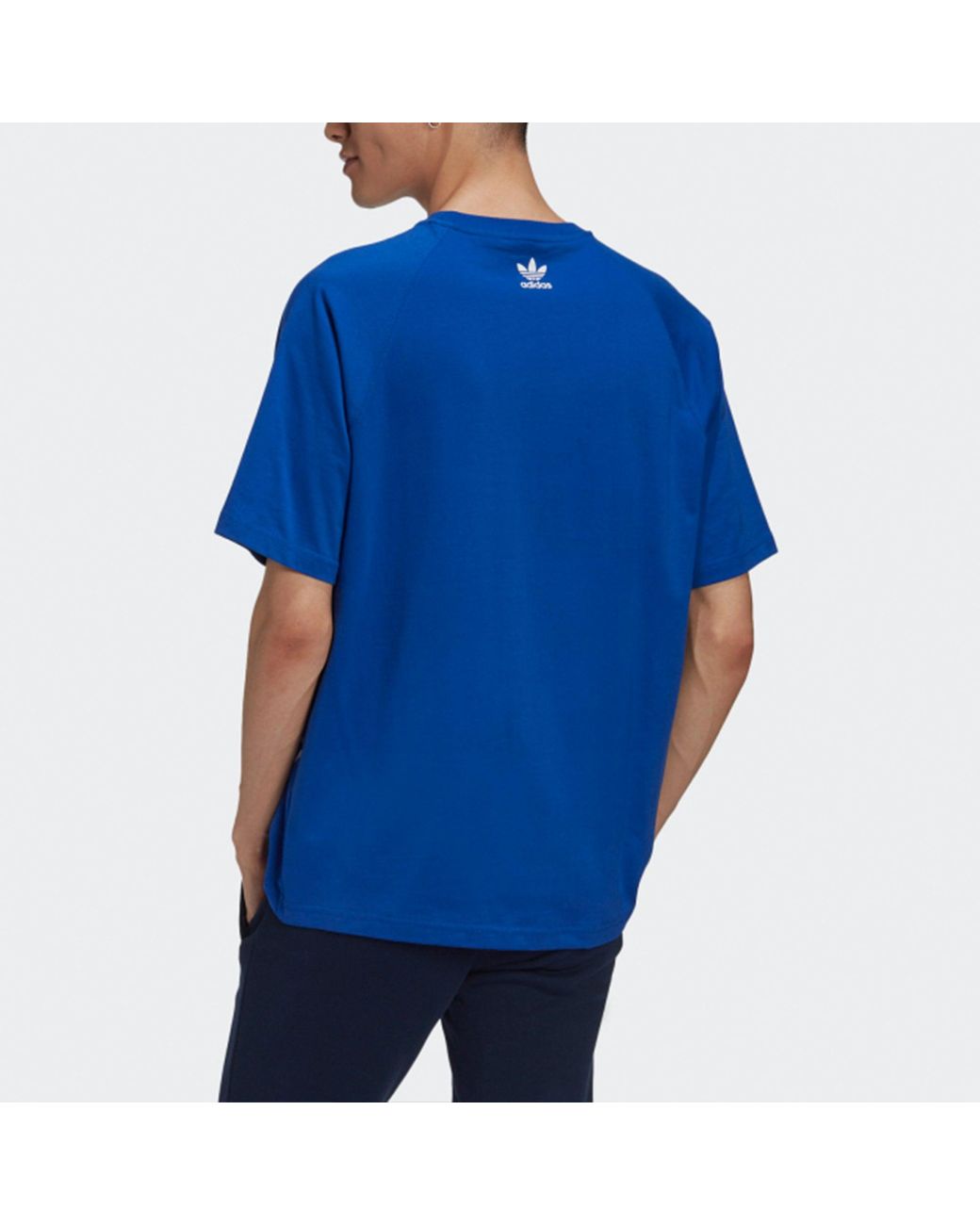 Adidas Blue Originals Bg Trf Out Tee Logo Printing Sports Round Neck Short Sleeve for men