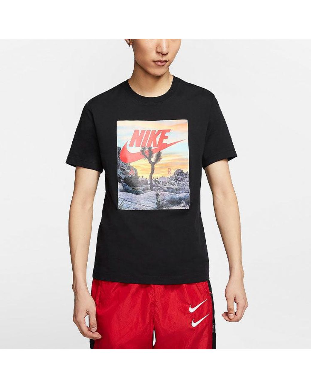 Nike Black Sportswear Printing Pattern Round Neck Short Sleeve for men