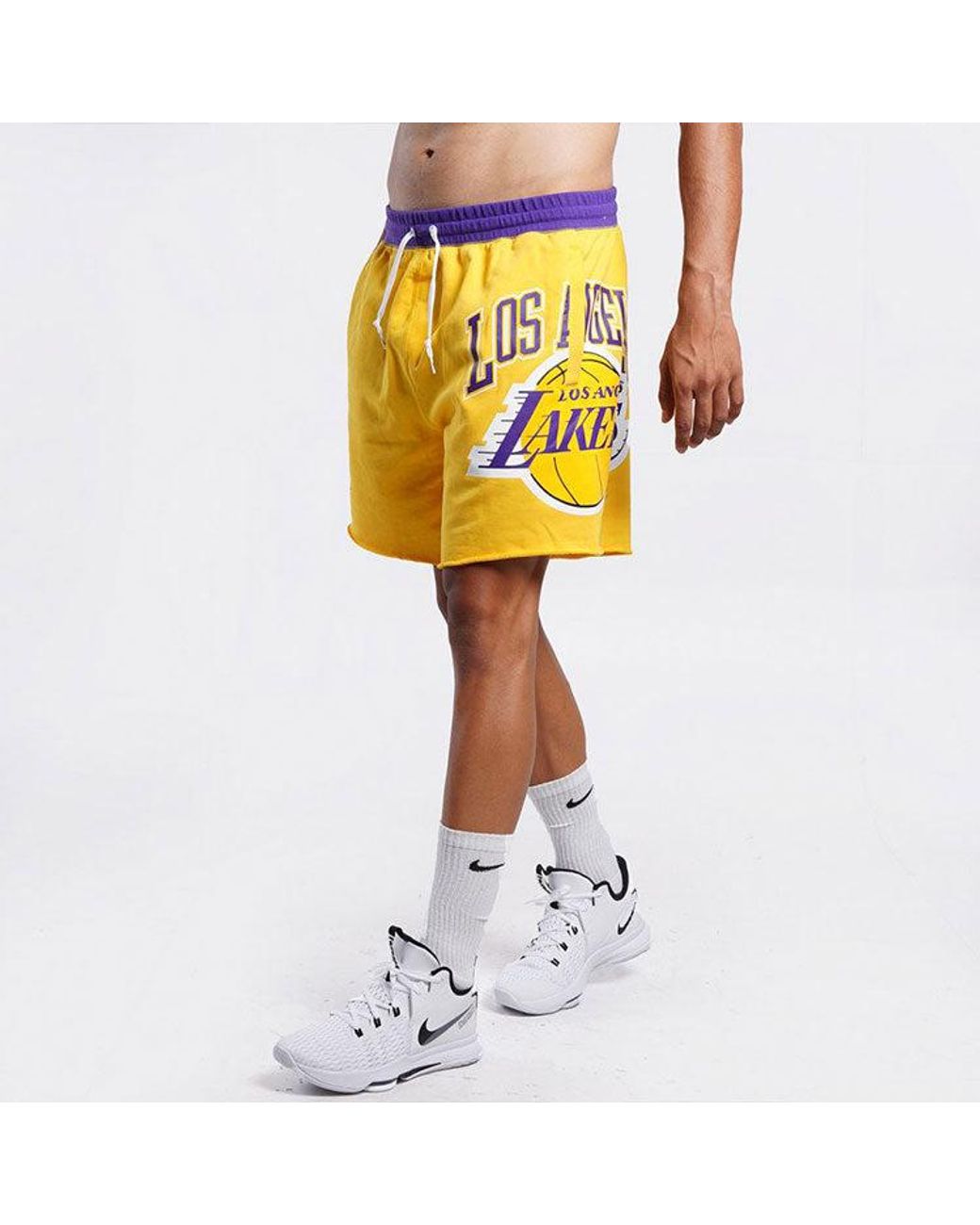 Nike Yellow Lakers Colorblock Alphabet Team Logo Knit Breathable Athleisure Casual Sports Shorts for men
