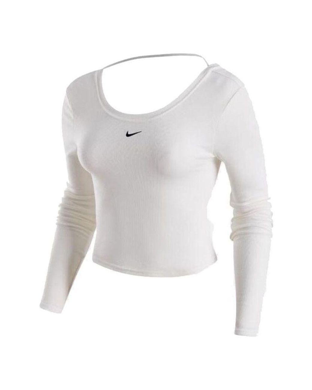 Nike White (Wmns) Sportswear Chill Knit Tight Scoop-Back Long-Sleeve Mini-Rib Top (Asia Sizing)