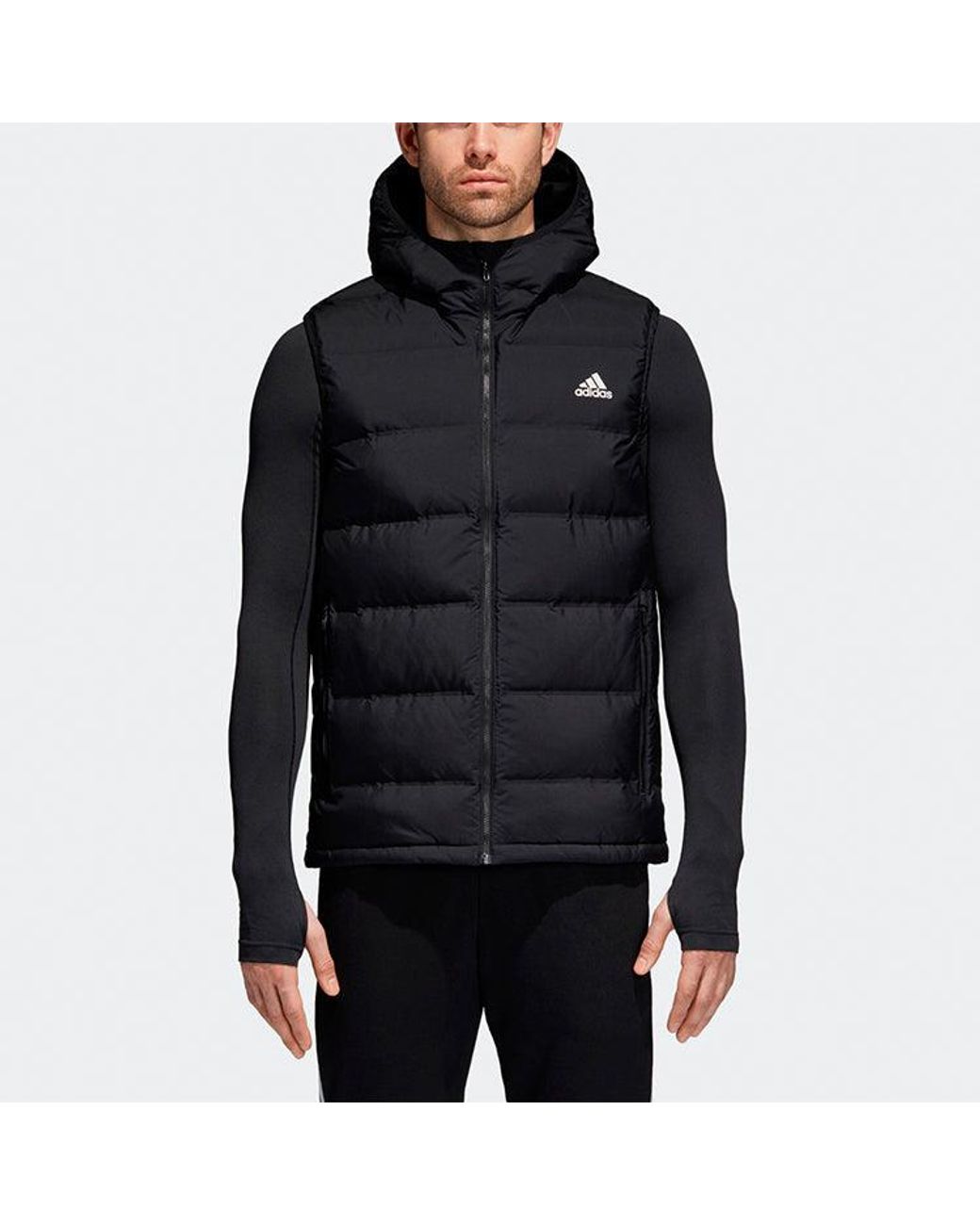 Adidas Blue Helionic Hooded Down Vest for men