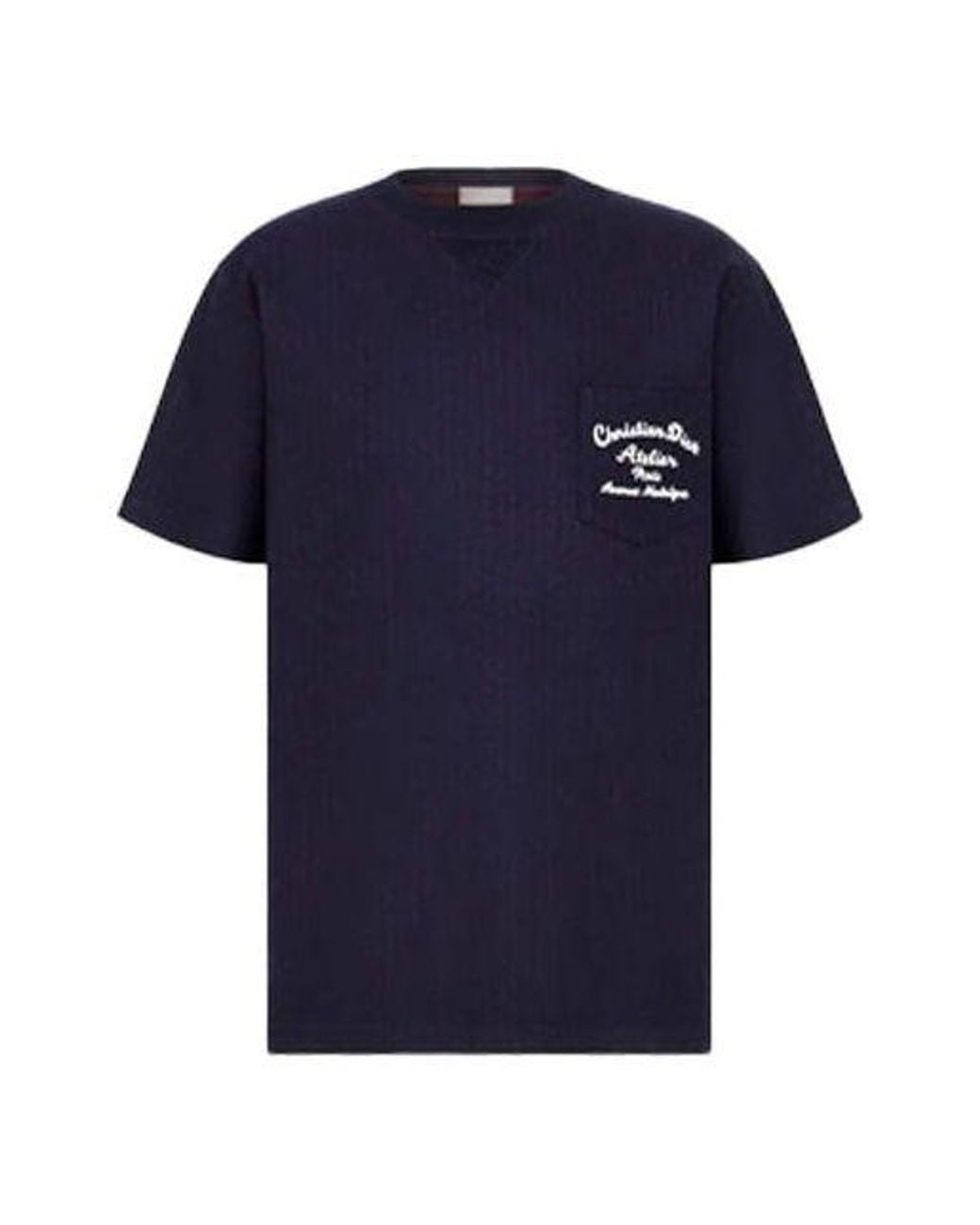 Dior Blue Ss22 Embroidered Plain Weave Knit Short Sleeve T-Shirt for men