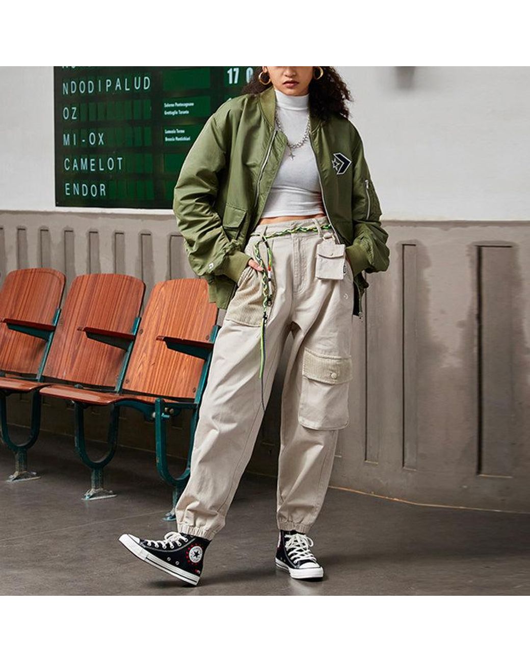 Converse Green Logo Loose Sports Retro Aviator Jacket Couple Style for men