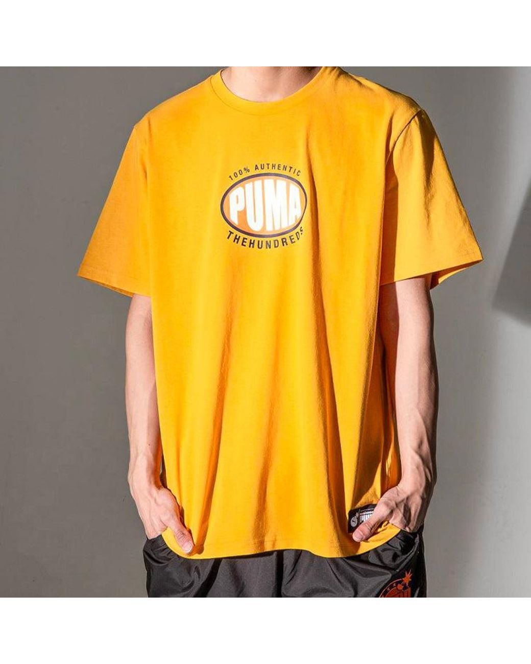 PUMA Yellow X The Hundreds Logo Printed Short Sleeve Tee for men