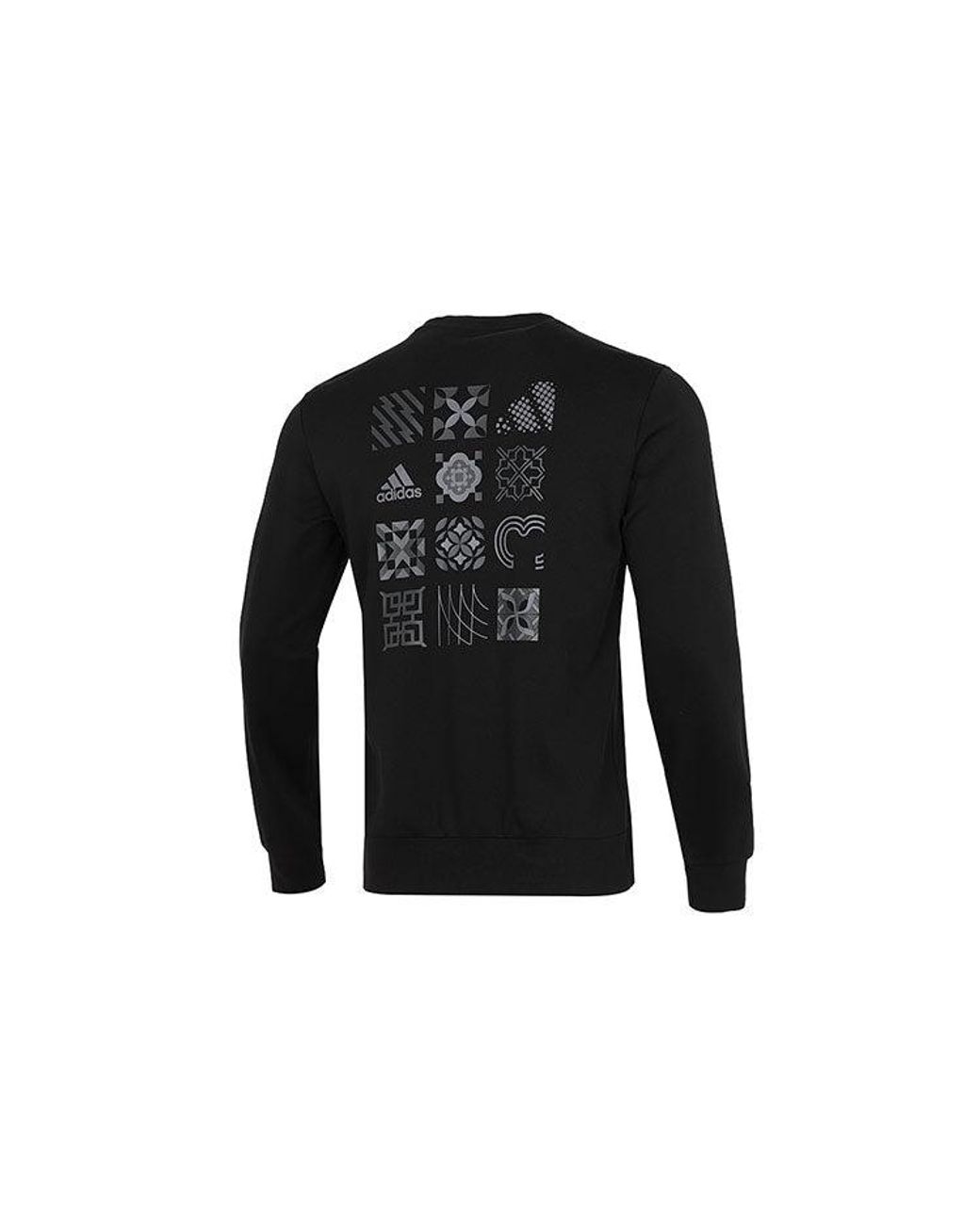 Adidas Black Cny Gfx Crew2 Limited Back Printing Stripe Sports Round Neck Pullover for men