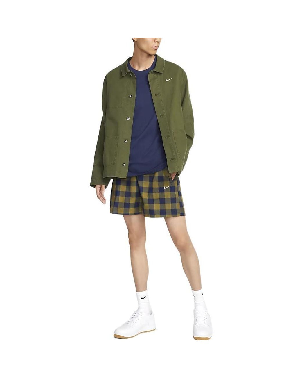 Nike Green Solid Color Logo Lapel Casual Long Sleeves Military Jacket for men