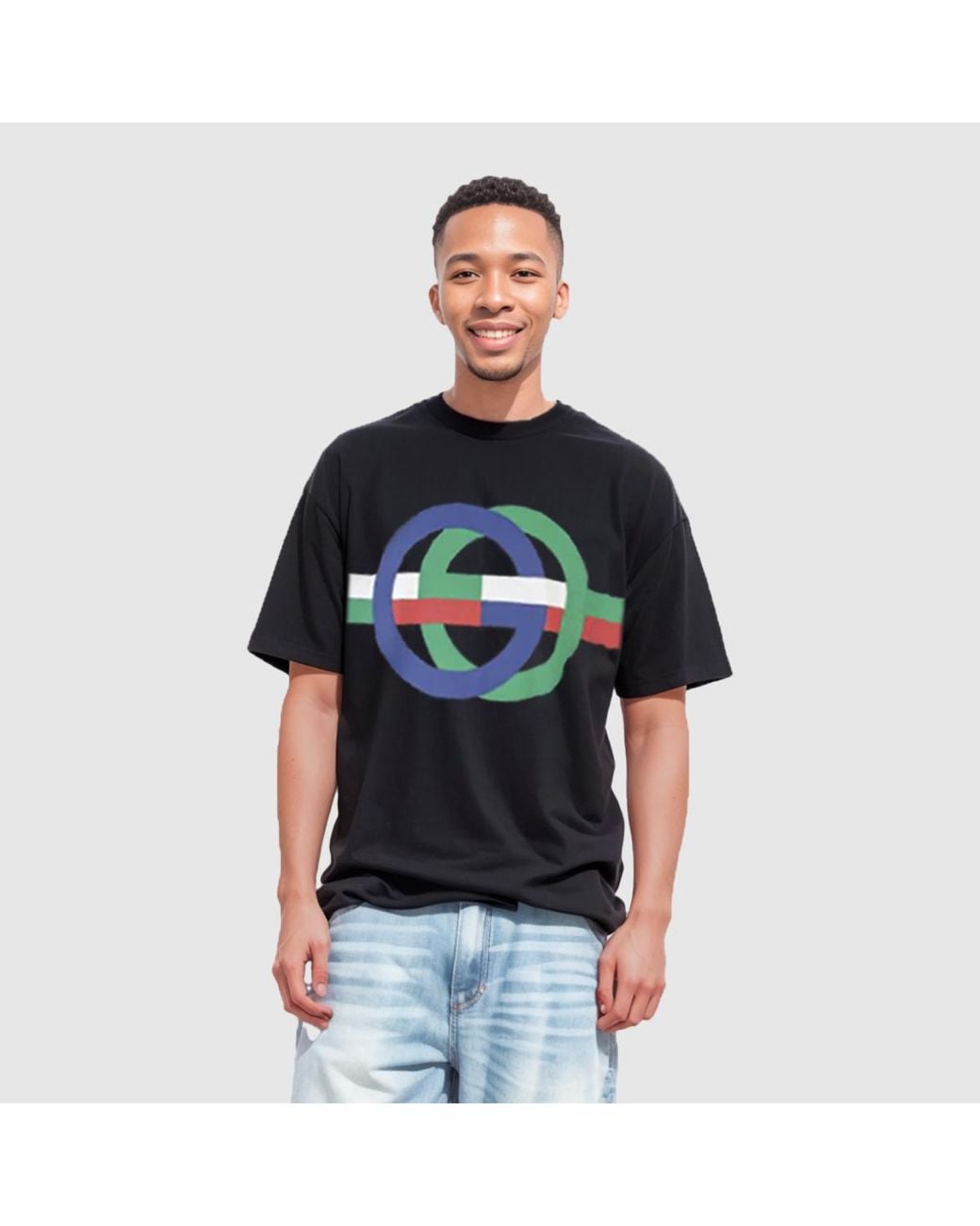 Gucci Black Round Gg Print Cotton T-Shirt for men