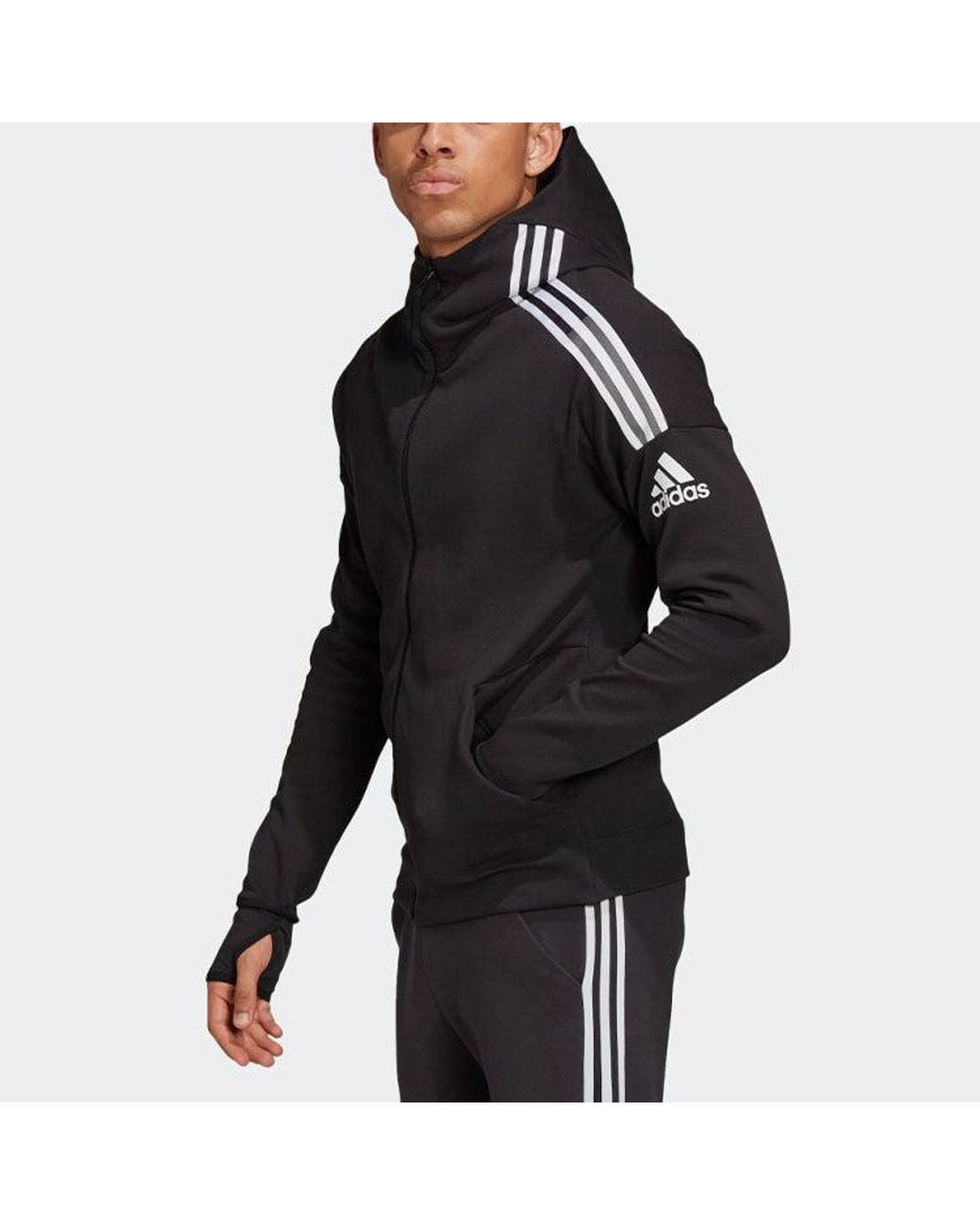 Adidas Black Zne 3-Stripes Hooded Jacket for men