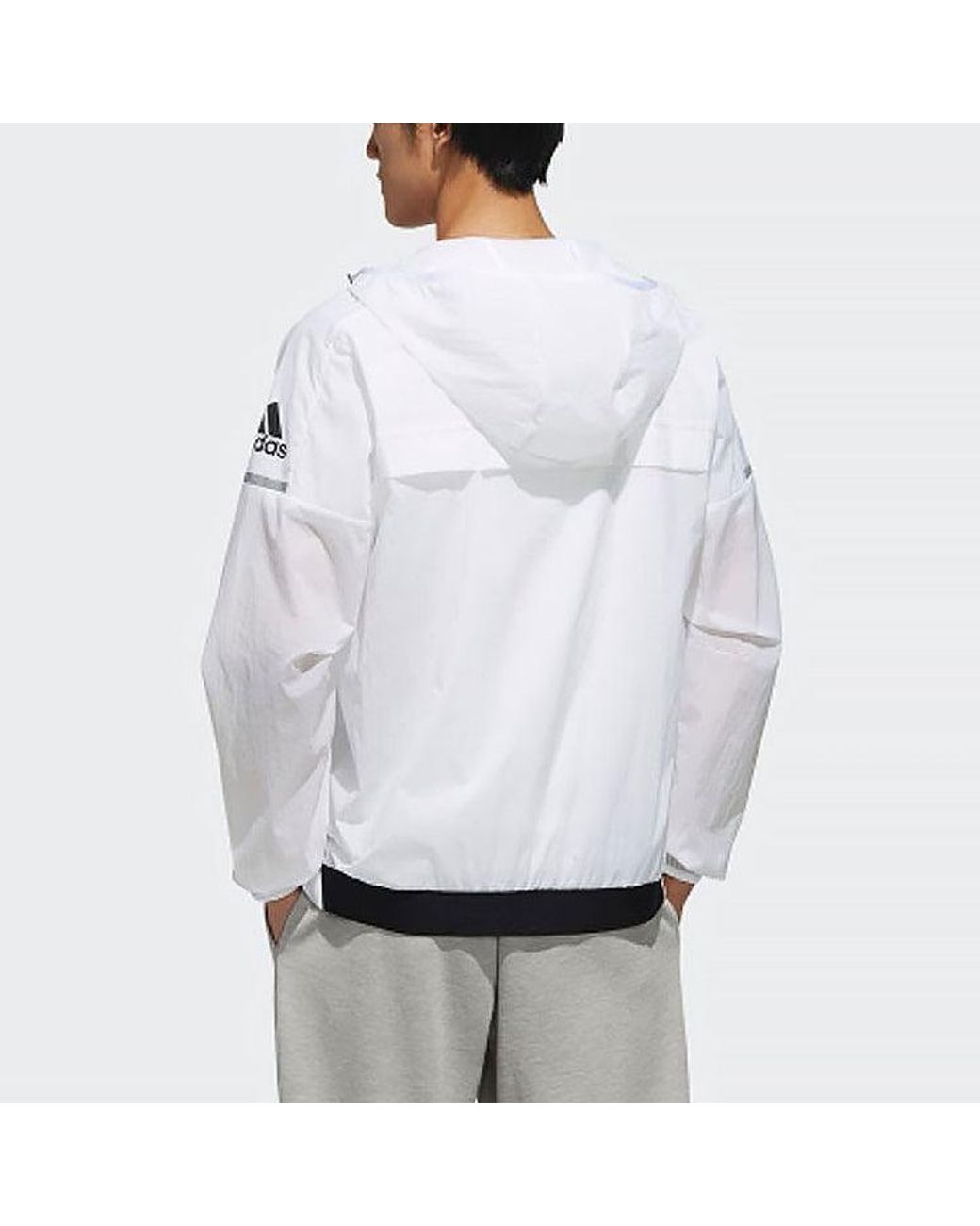 Adidas Blue Wb Light Logo Printing Woven Sports Hooded Jacket for men