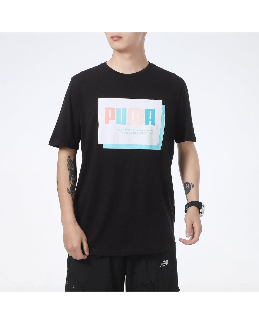 PUMA Black Graphic Print Regular Fit T-Shirt for men