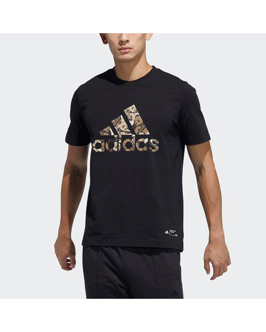 Adidas Black China Tee M Panda Crew Neck Sports Short Sleeve