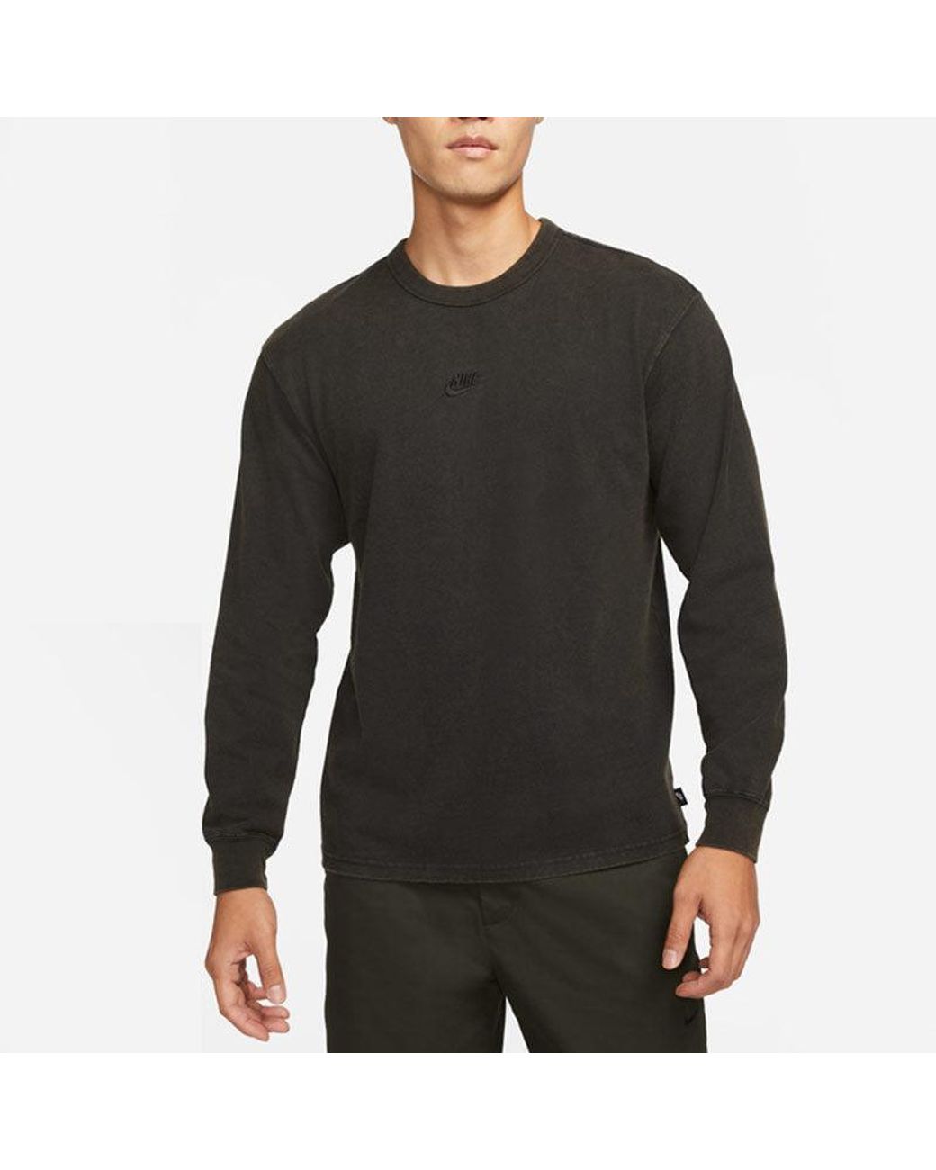 Nike Black Solid Color Small Logo Round Neck Long Sleeves T-Shirt for men