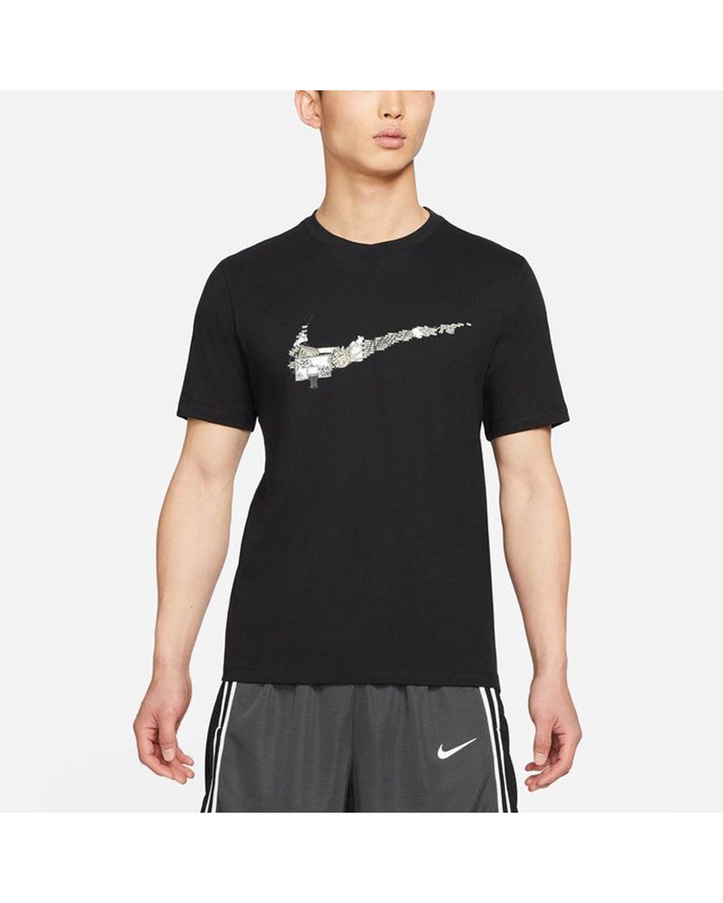 Nike Black Logo Print Basketball Sportsshort Sleeve for men