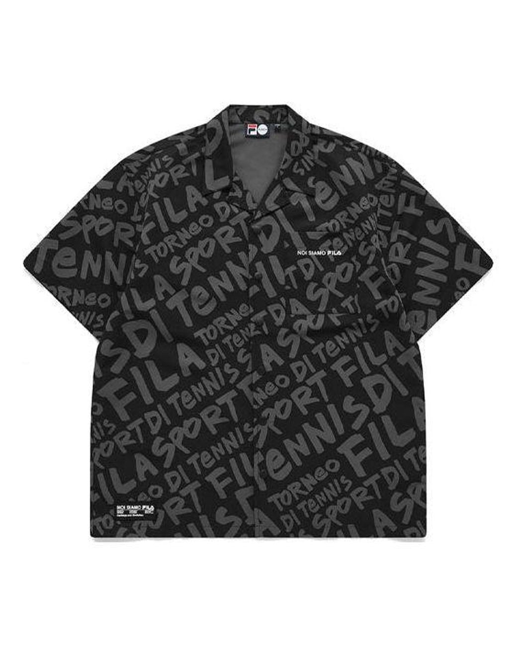 Fila Black Logo Full Print Loose Short Sleeve Shirt for men