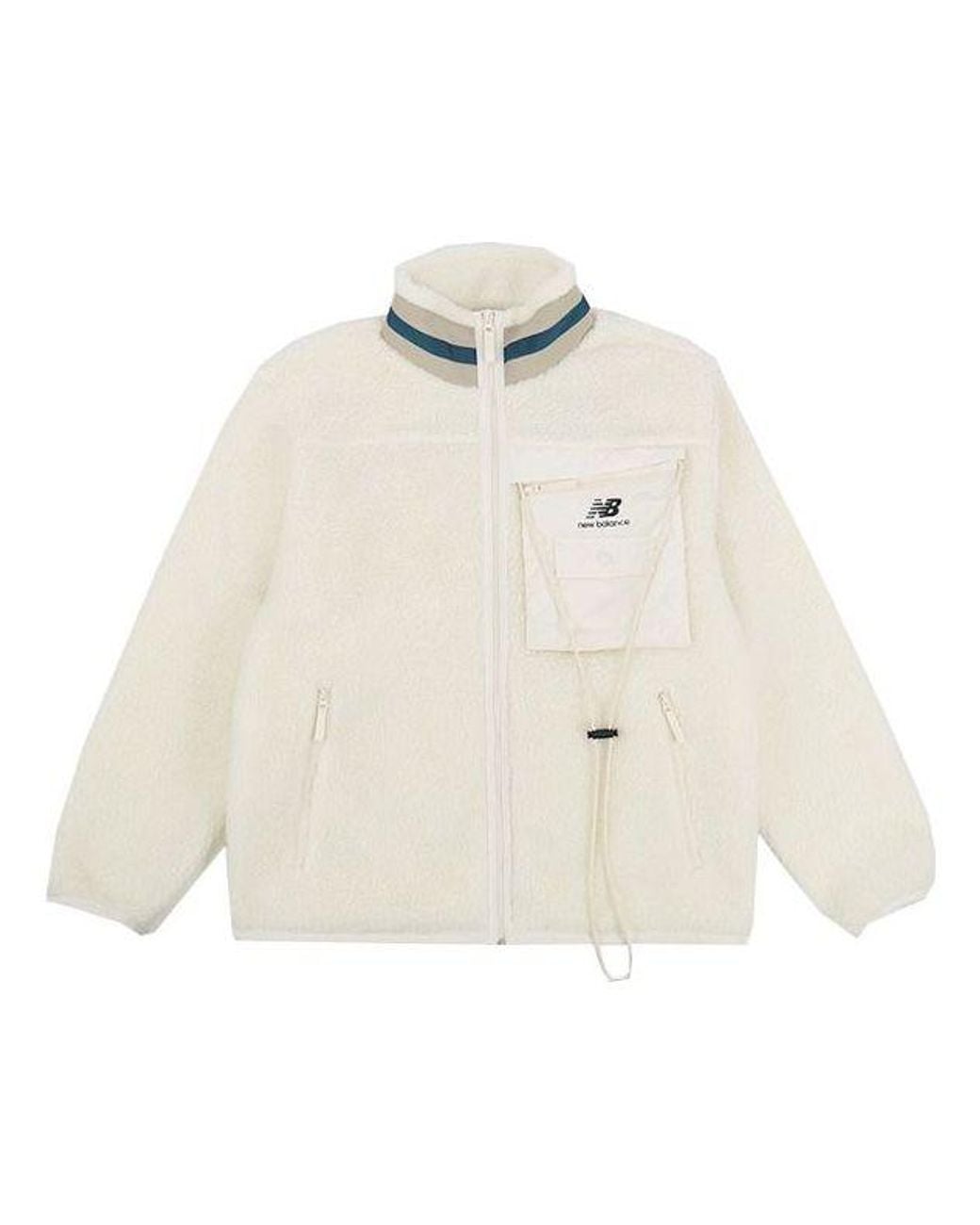 New Balance White Stay Warm Stand Collar Knit Lamb's Wool Jacket Couple Style for men