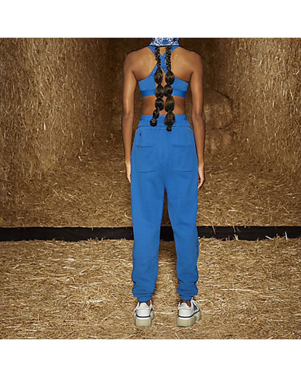 Adidas Blue Originals X Ivy Park Crossover Casual Solid Color Bundle Feet Long Pants/Trousers for men