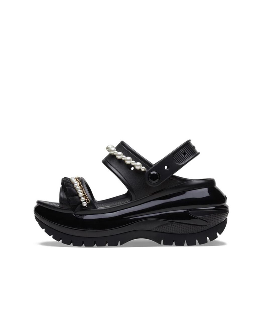 CROCSTM Black (Wmns) Mega Crush Pearl Ruffle Sandal