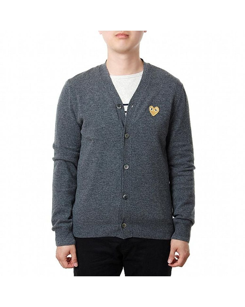 COMME DES GARÇONS PLAY Gray Kint Cardigan Emblem for men