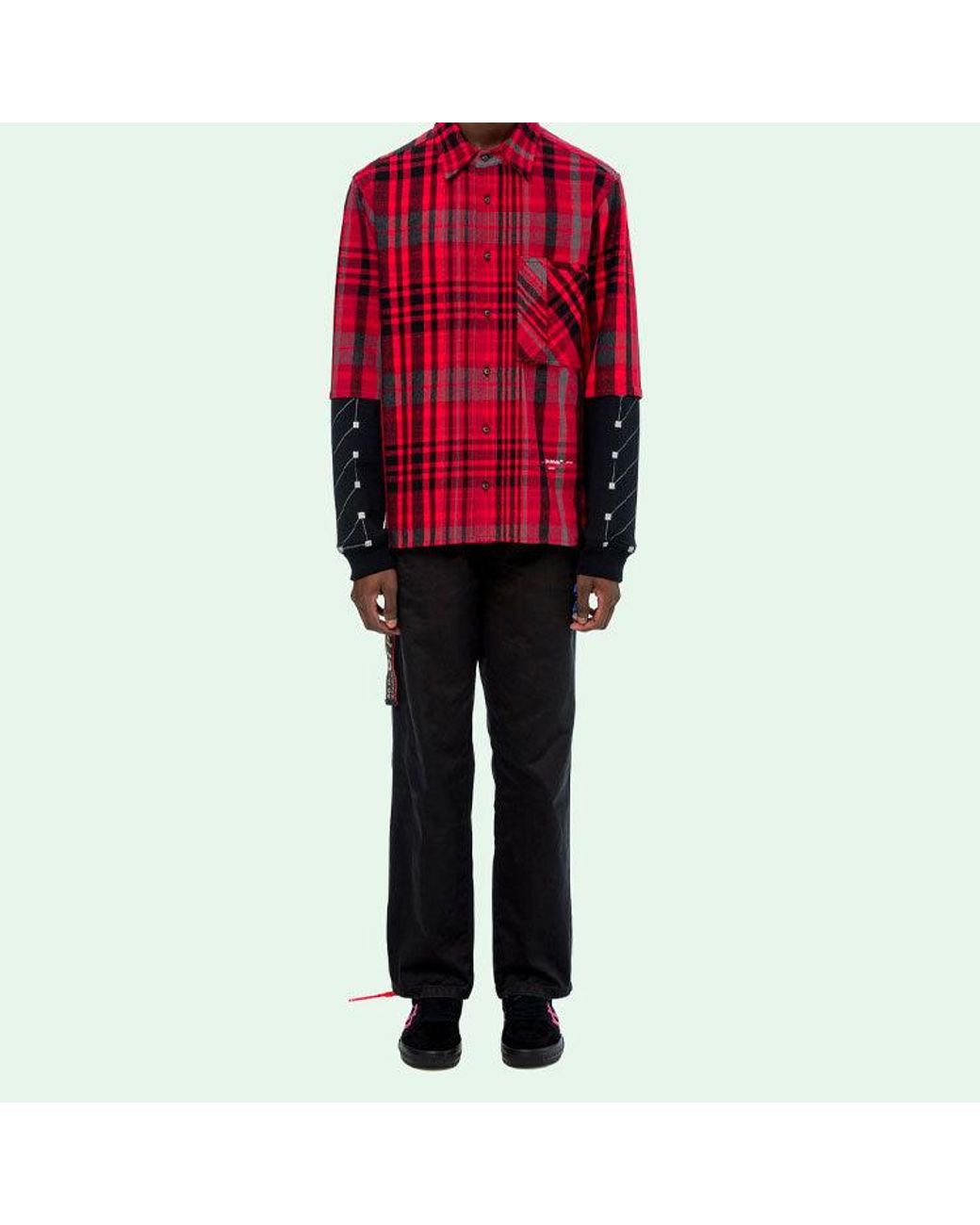 Off-White c/o Virgil Abloh Red Jersey Sleeve Checked Shirt for men