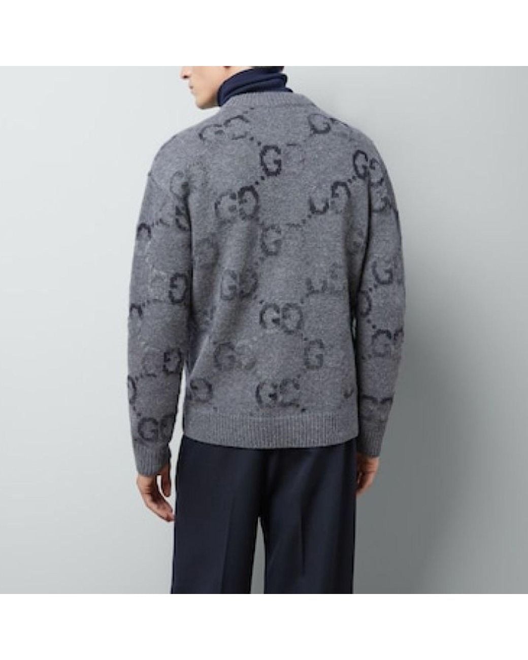 Gucci Gray Wool Cardigan With Gg Intarsia for men