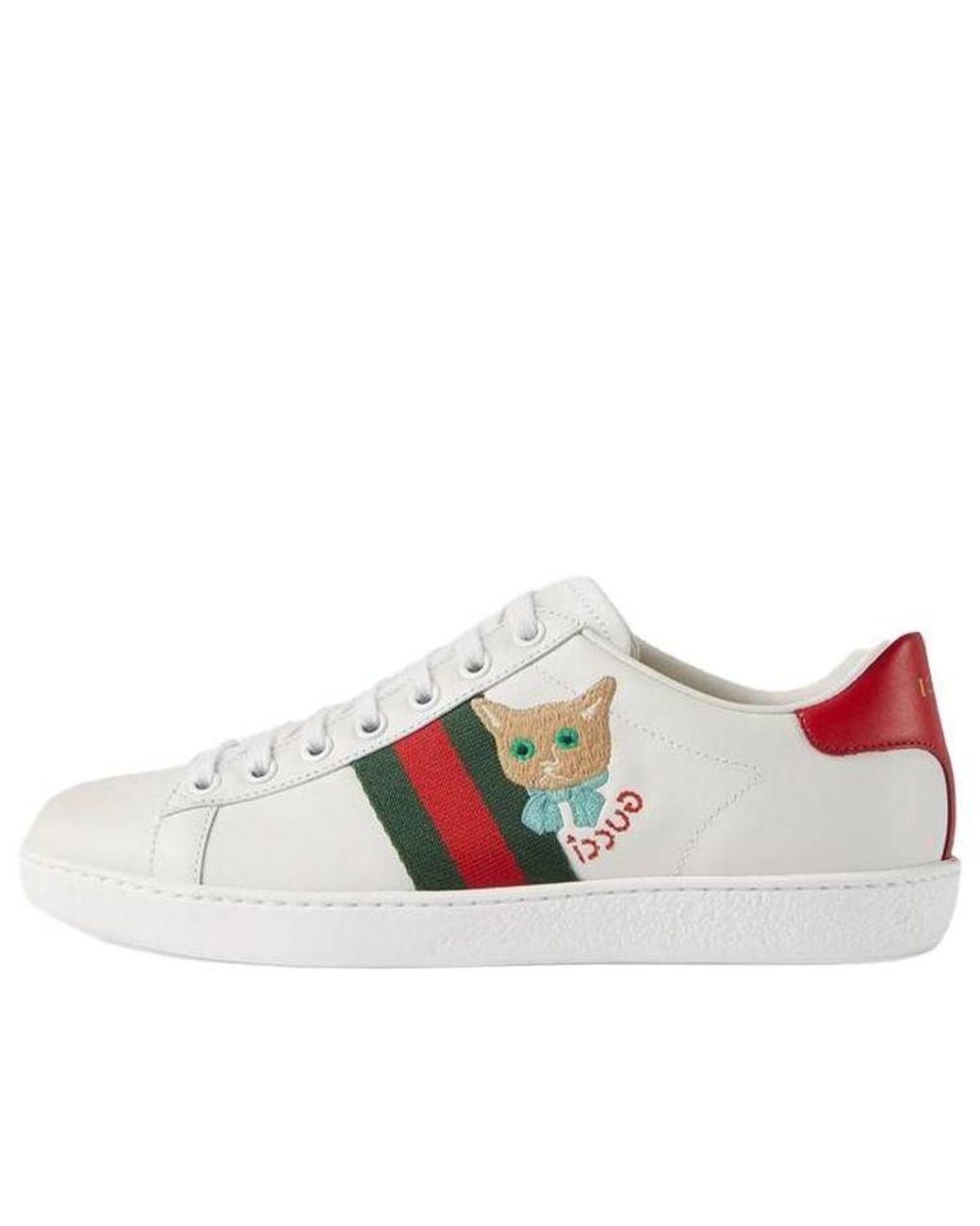 Gucci White Ace Cat Embroidered Sneakers