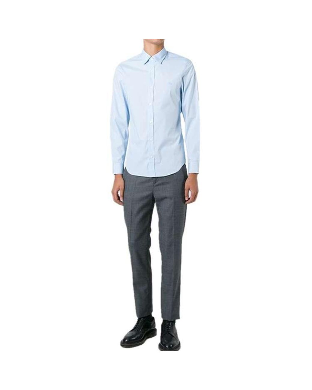 Burberry Blue Cotton Classic Long Sleeves Shirt for men