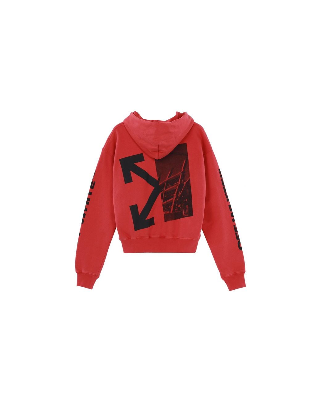 Off-White c/o Virgil Abloh Red Fw19 Splitted Arrows Oversized Graffiti Hooded Fleece for men